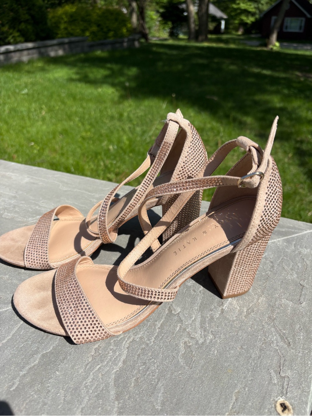 Kelly & Katie Nude Blush Strappy Block Heel Sandals